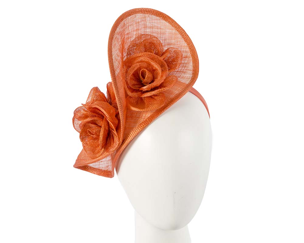 Tall burnt orange sinamay fascinator by Max Alexander